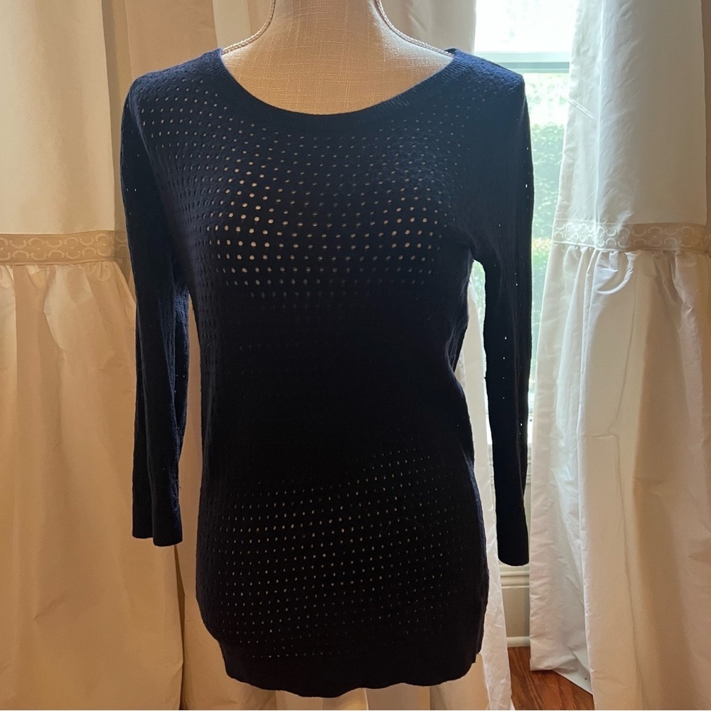 Gap small woman’s navy longer length sweater.